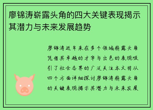 廖锦涛崭露头角的四大关键表现揭示其潜力与未来发展趋势